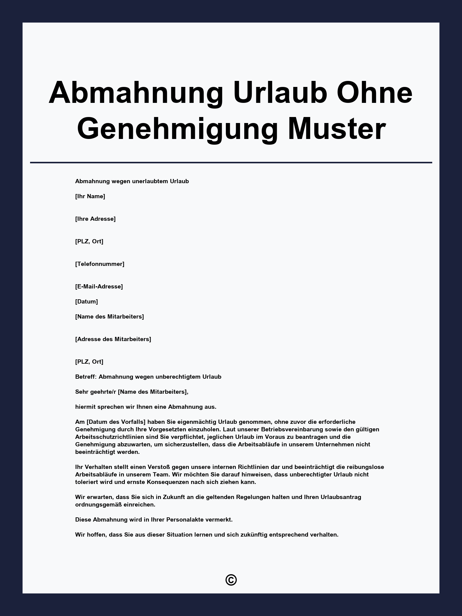 Abmahnung Urlaub Ohne Genehmigung Muster