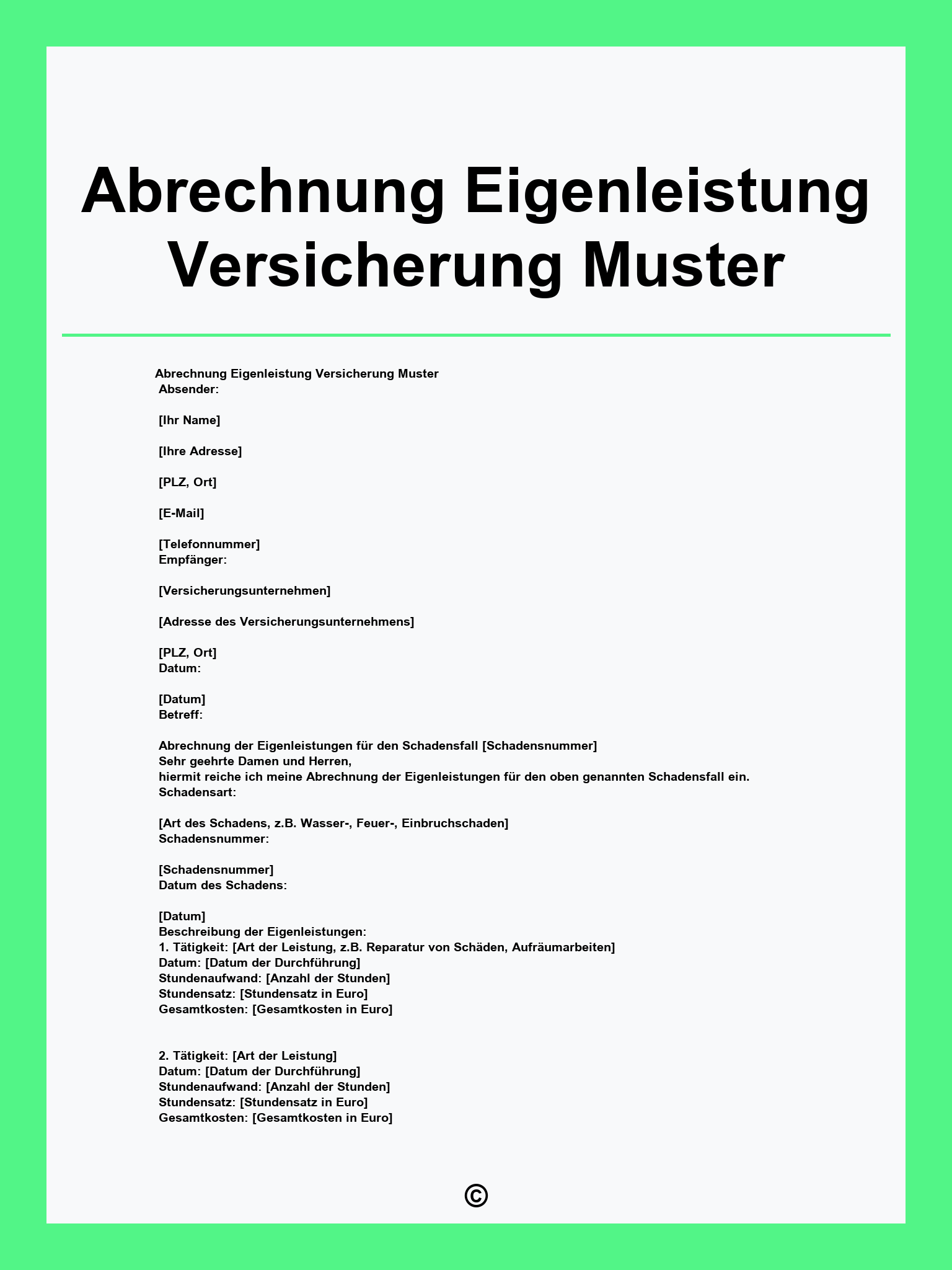 Abrechnung Eigenleistung Versicherung Muster
