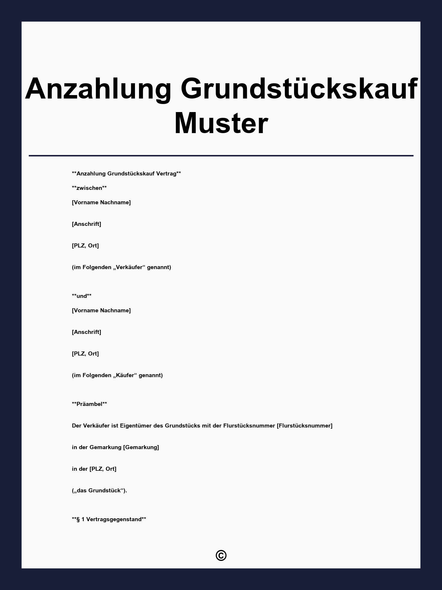 Anzahlung Grundstückskauf Muster