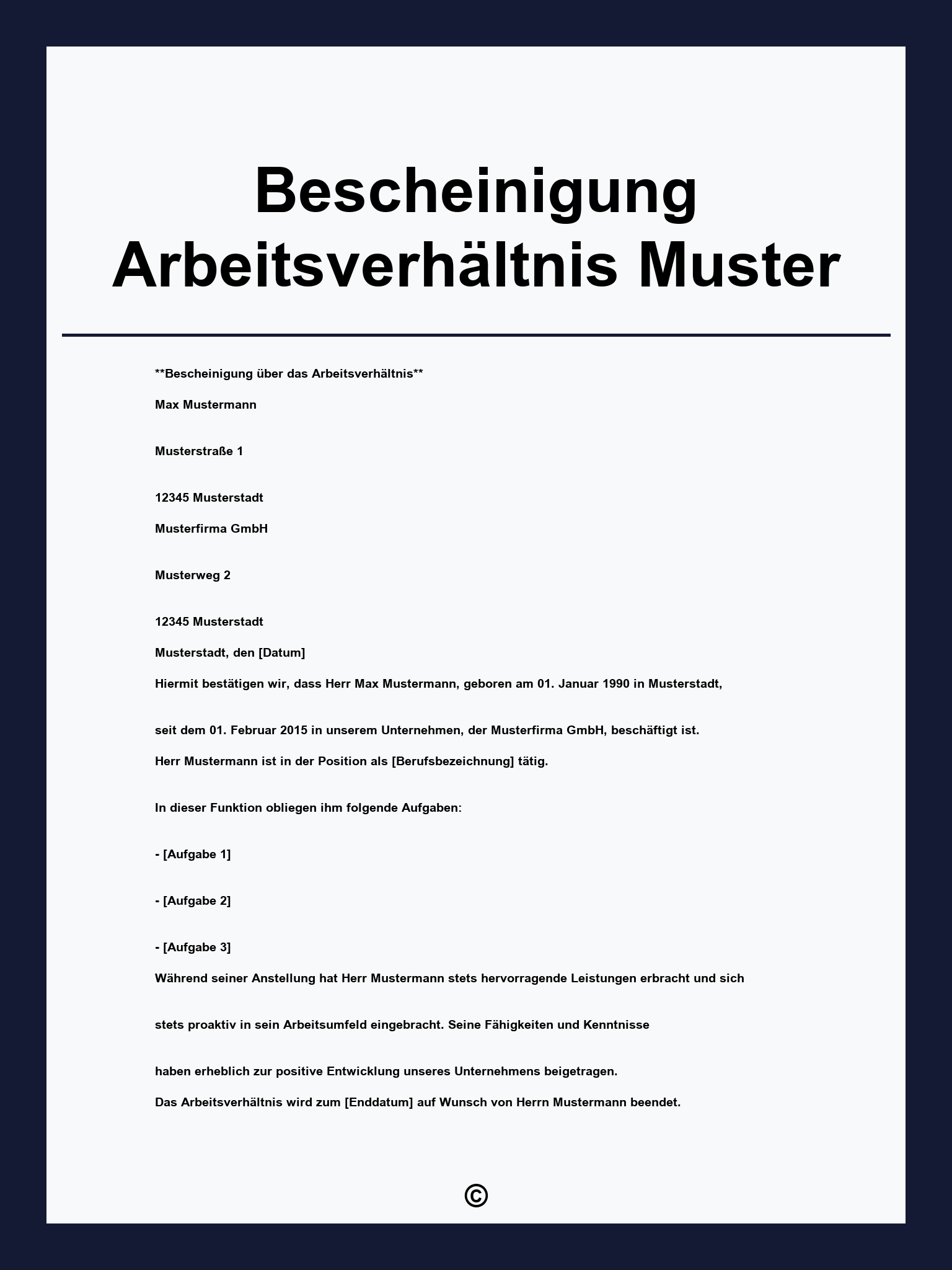 Bescheinigung Arbeitsverhältnis Muster