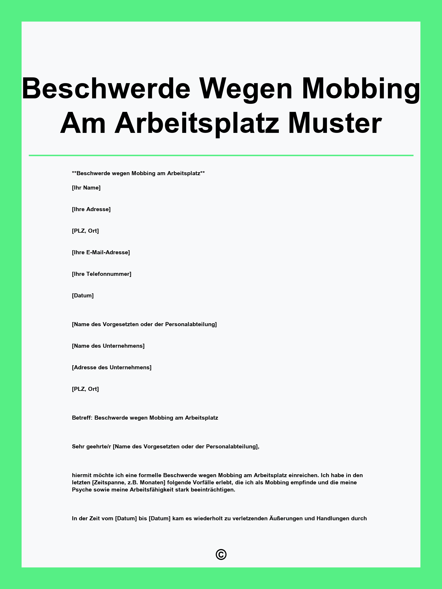 Beschwerde Wegen Mobbing Am Arbeitsplatz Muster