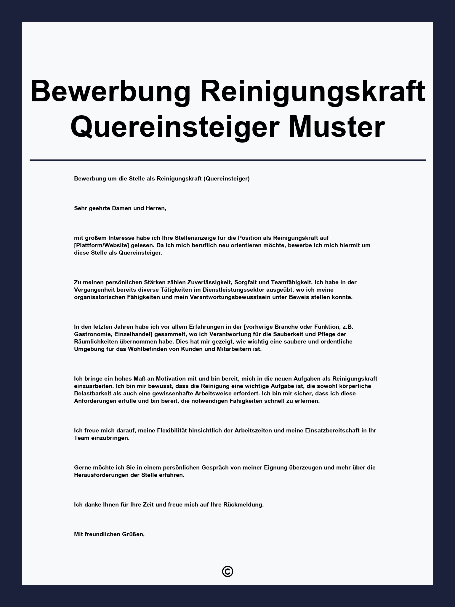 Bewerbung Reinigungskraft Quereinsteiger Muster