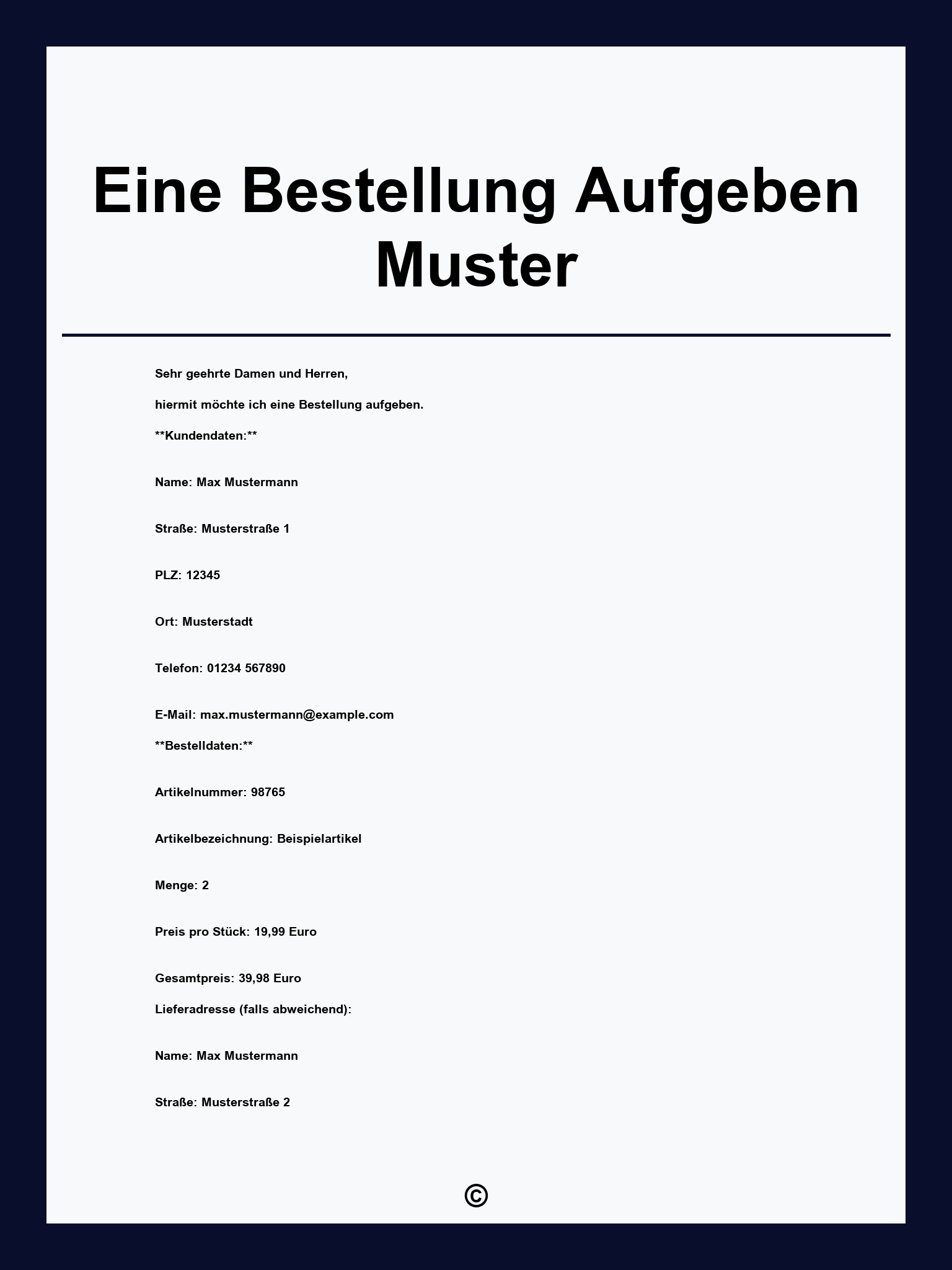 Eine Bestellung Aufgeben Muster