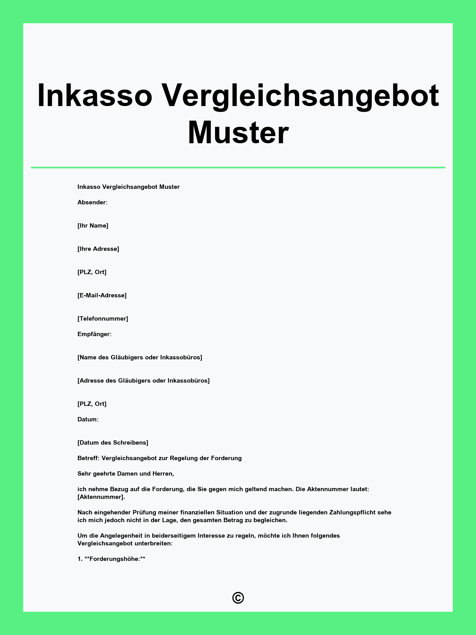 Inkasso Vergleichsangebot Muster