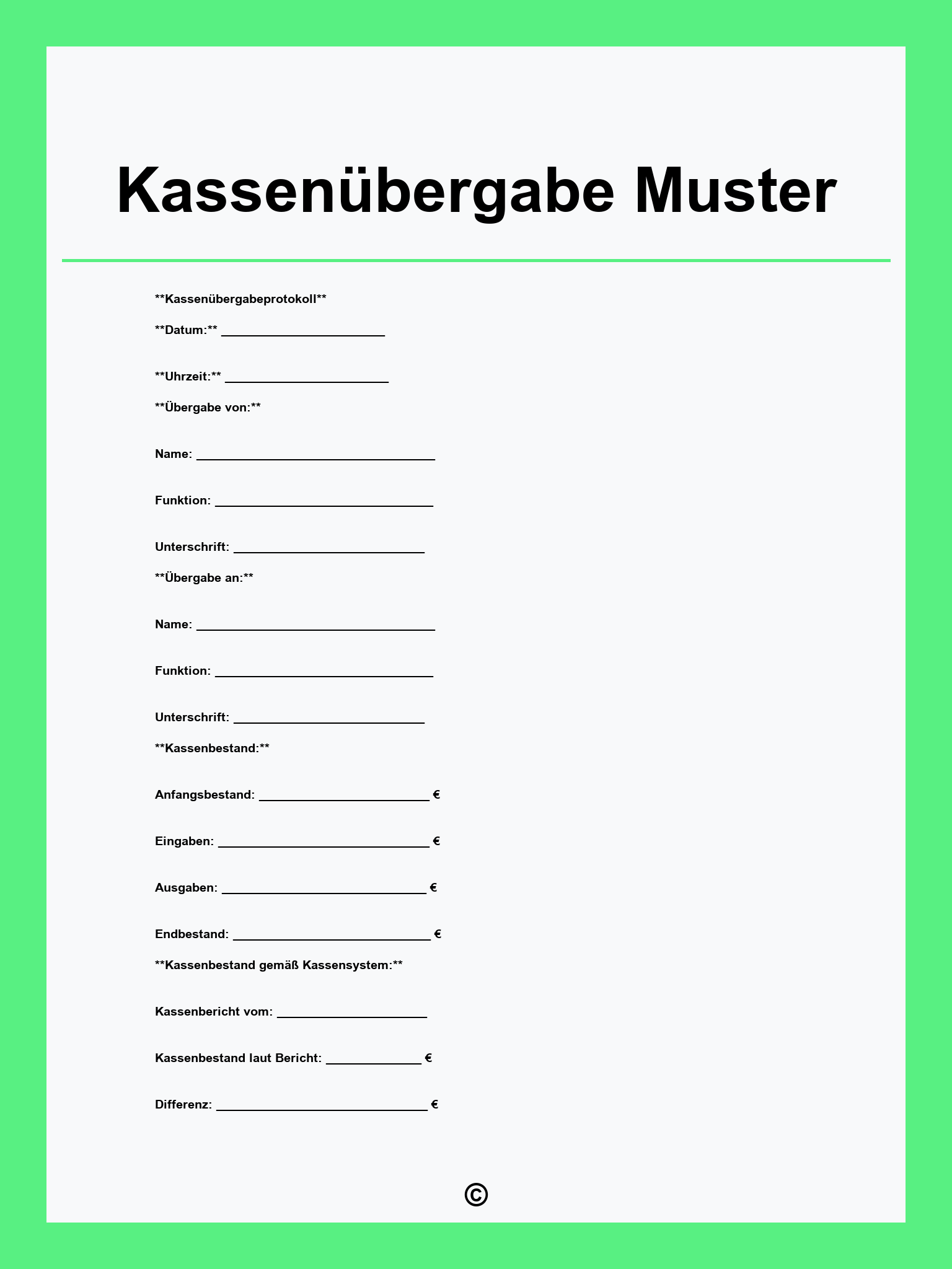 Kassenübergabe Muster
