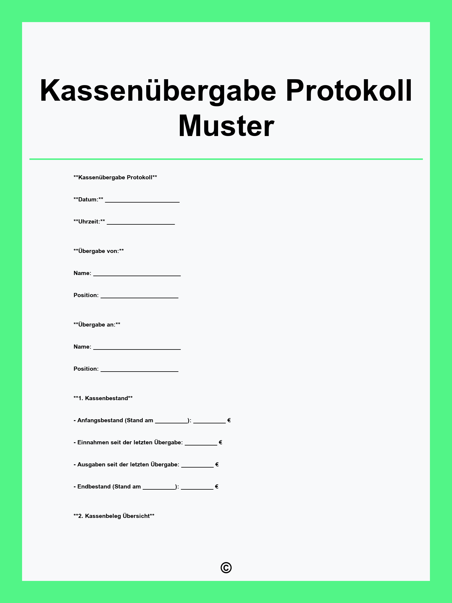 Kassenübergabe Protokoll Muster