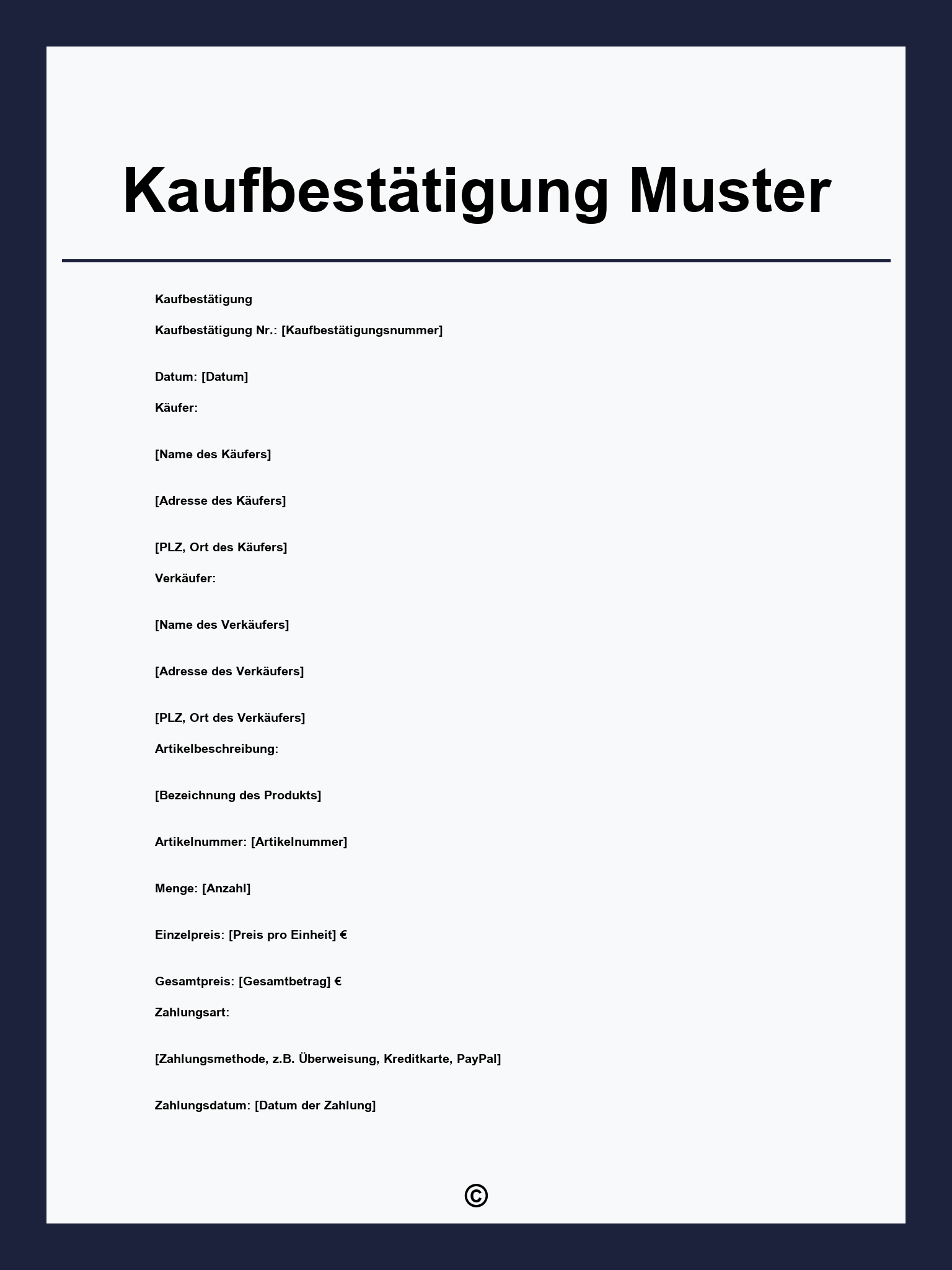 Kaufbestätigung Muster