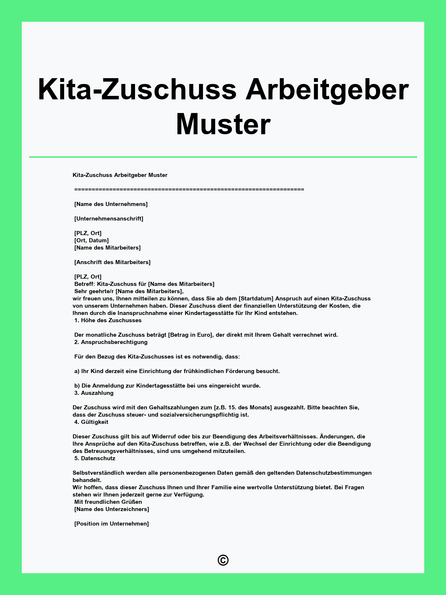 Kita-Zuschuss Arbeitgeber Muster