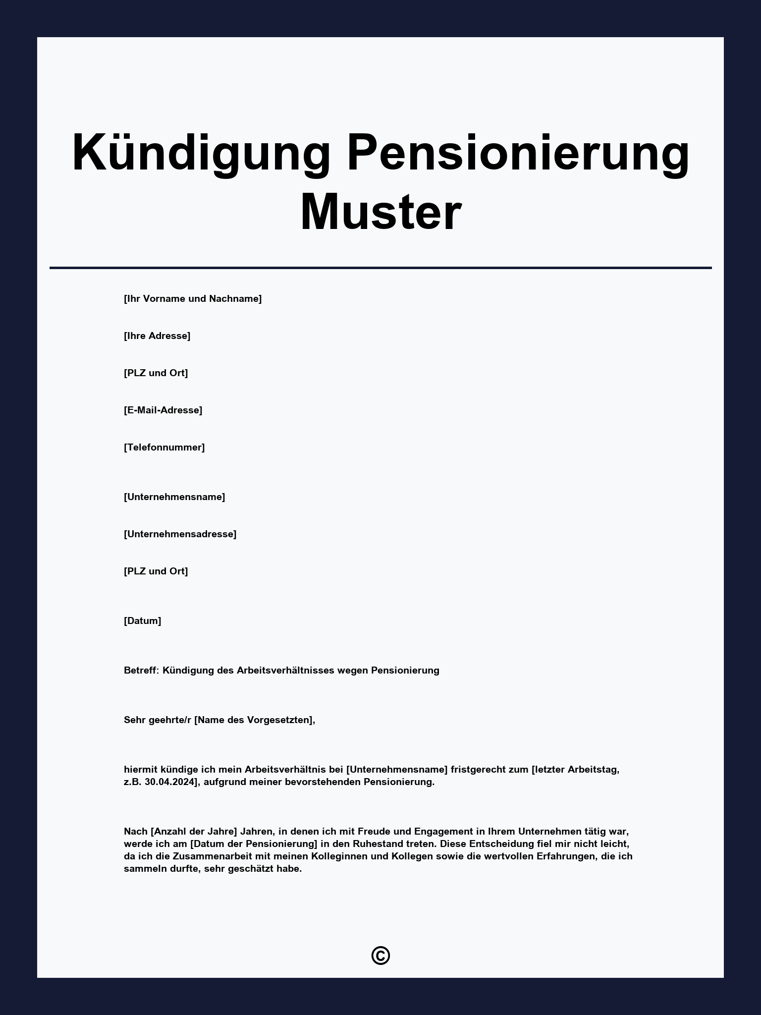 Kündigung Pensionierung Muster