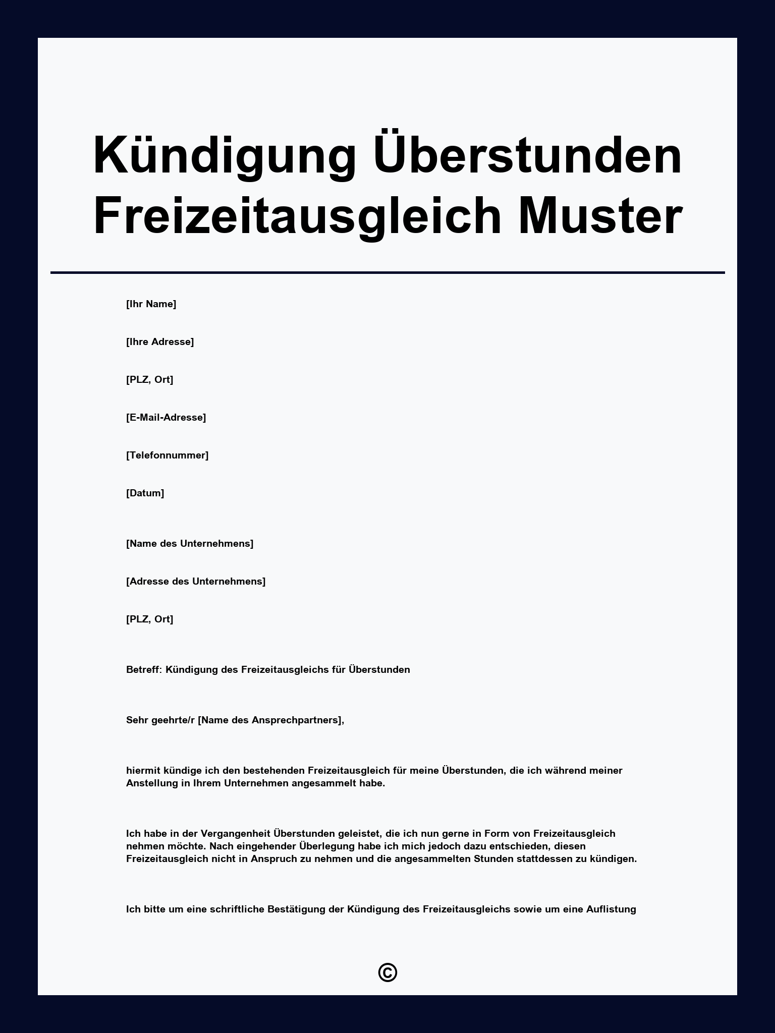 Kündigung Überstunden Freizeitausgleich Muster
