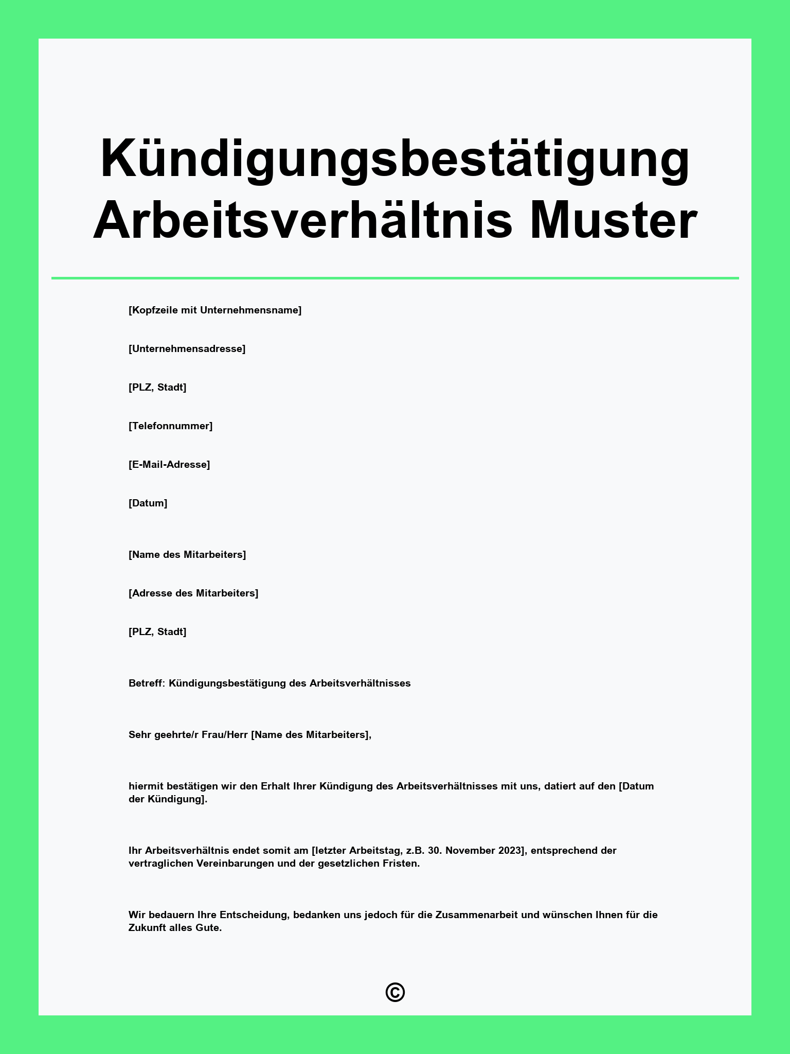 Kündigungsbestätigung Arbeitsverhältnis Muster
