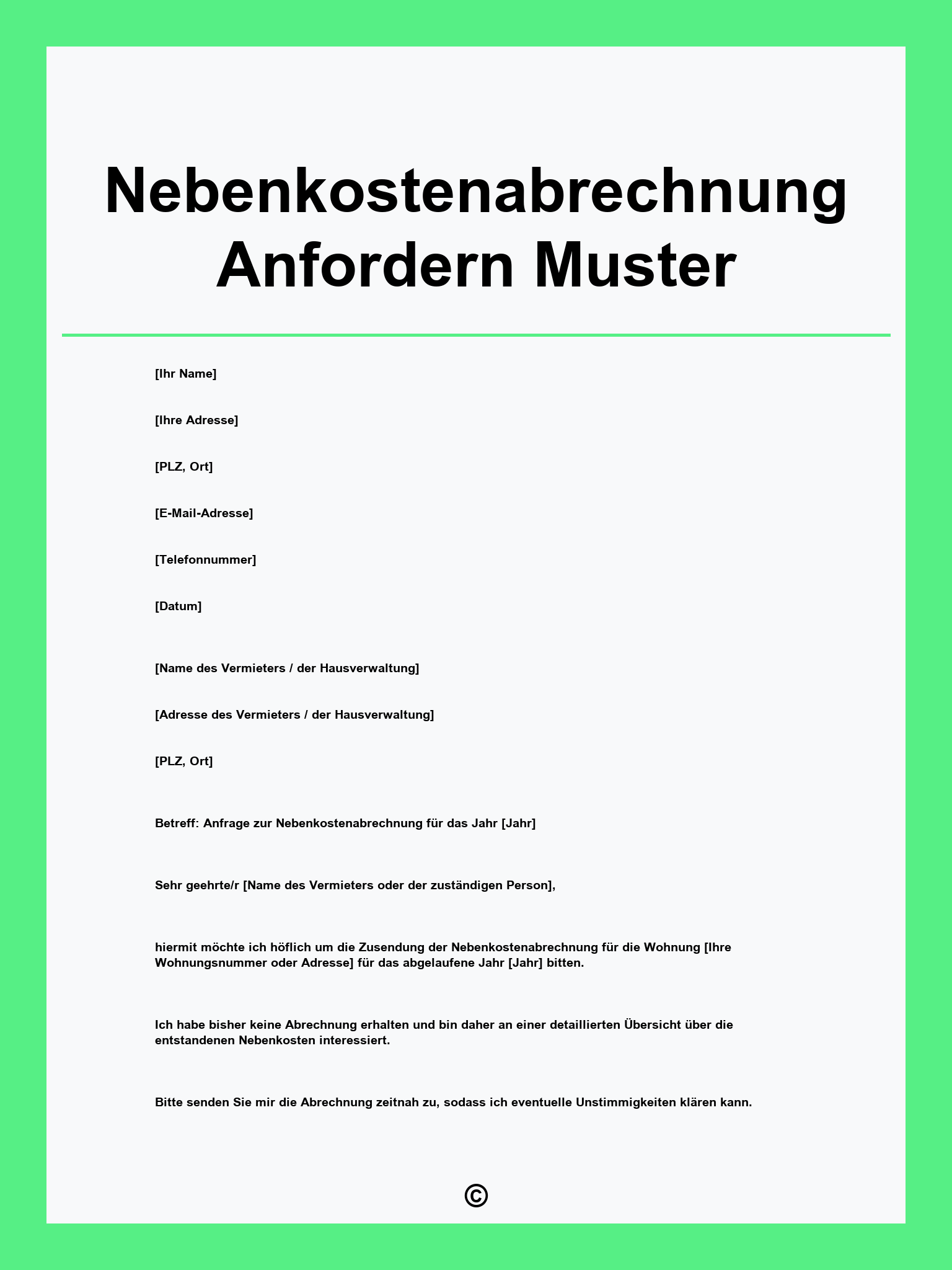 Nebenkostenabrechnung Anfordern Muster
