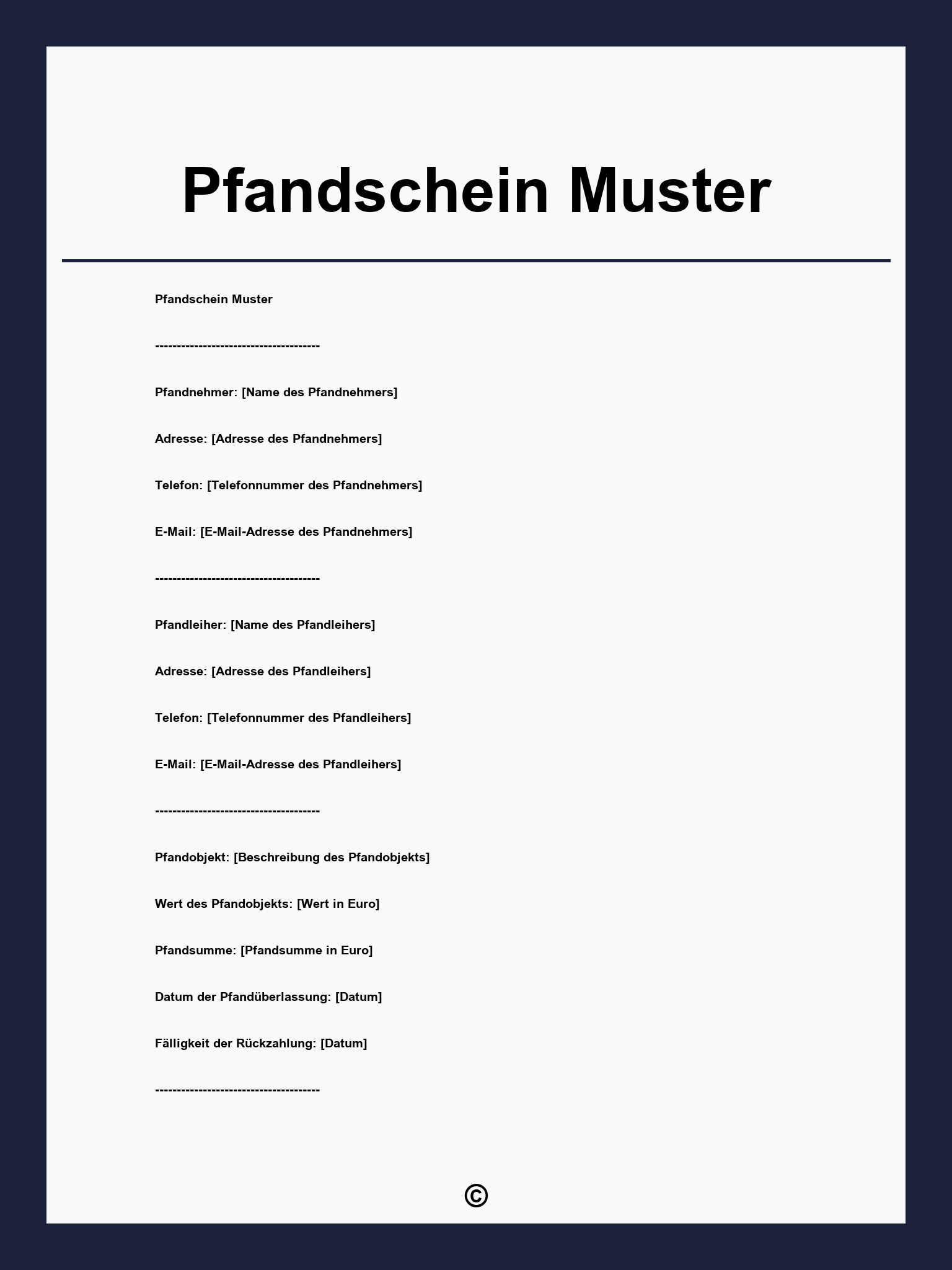 Pfandschein Muster
