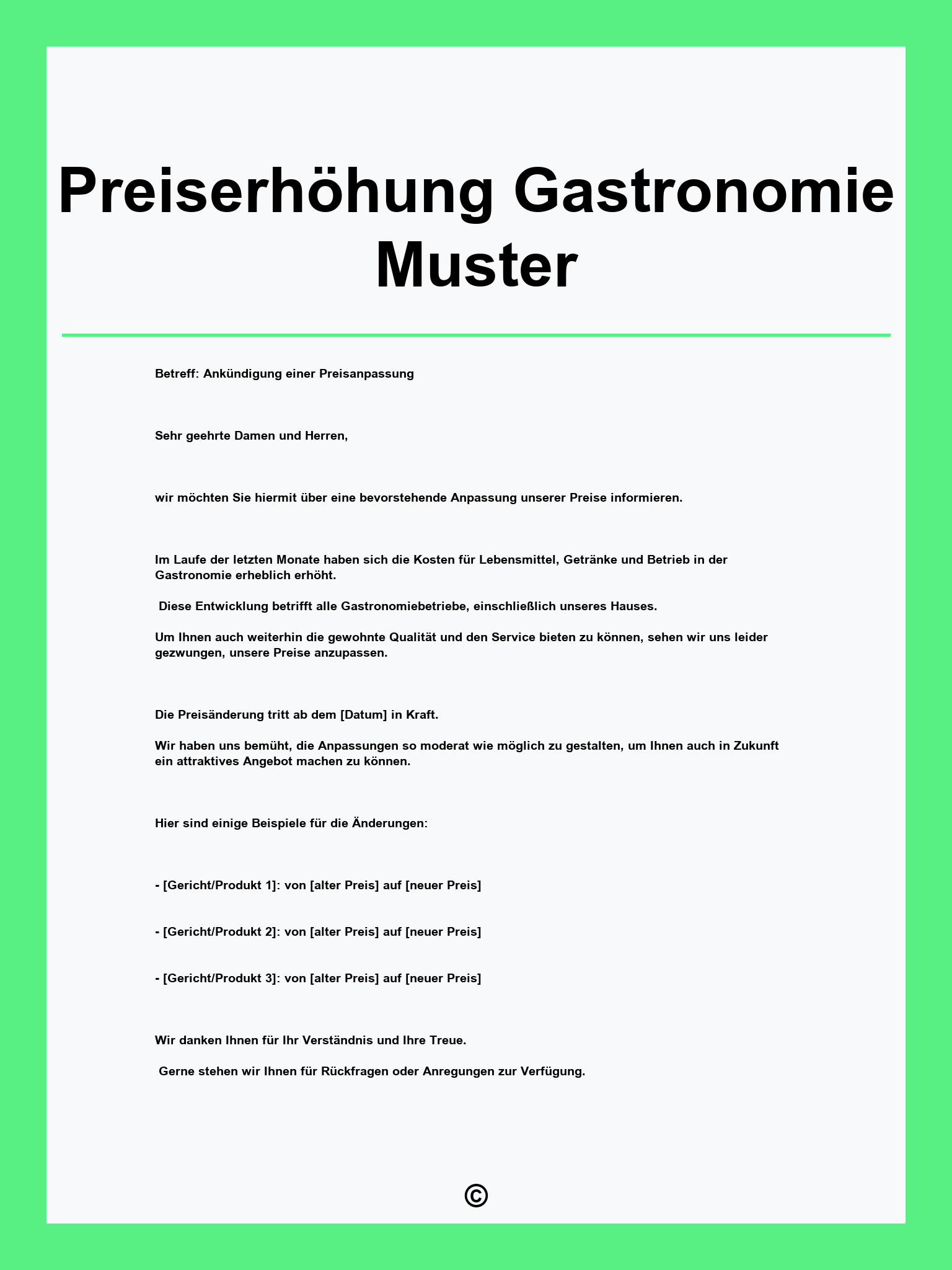 Preiserhöhung Gastronomie Muster