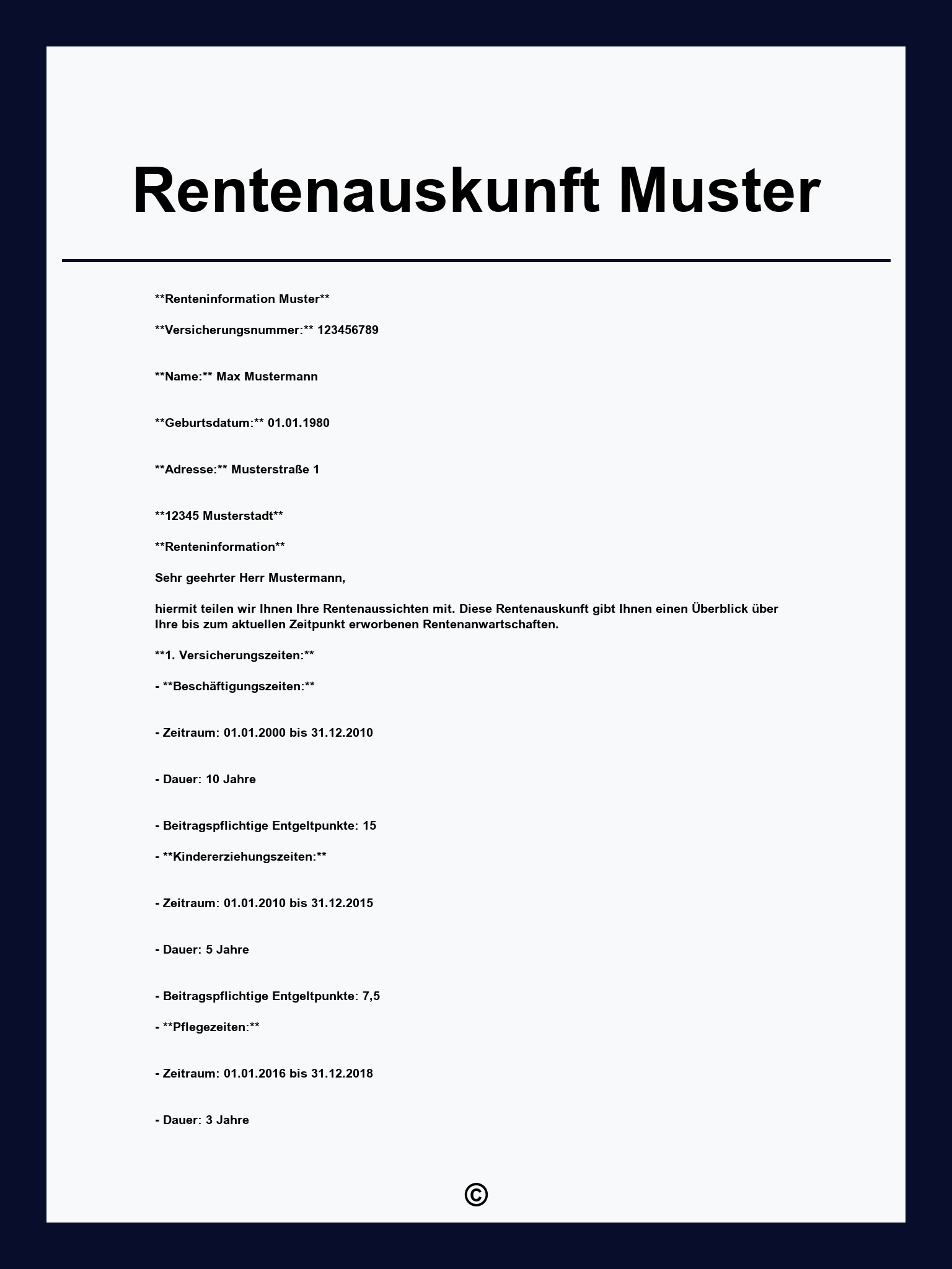 Rentenauskunft Muster