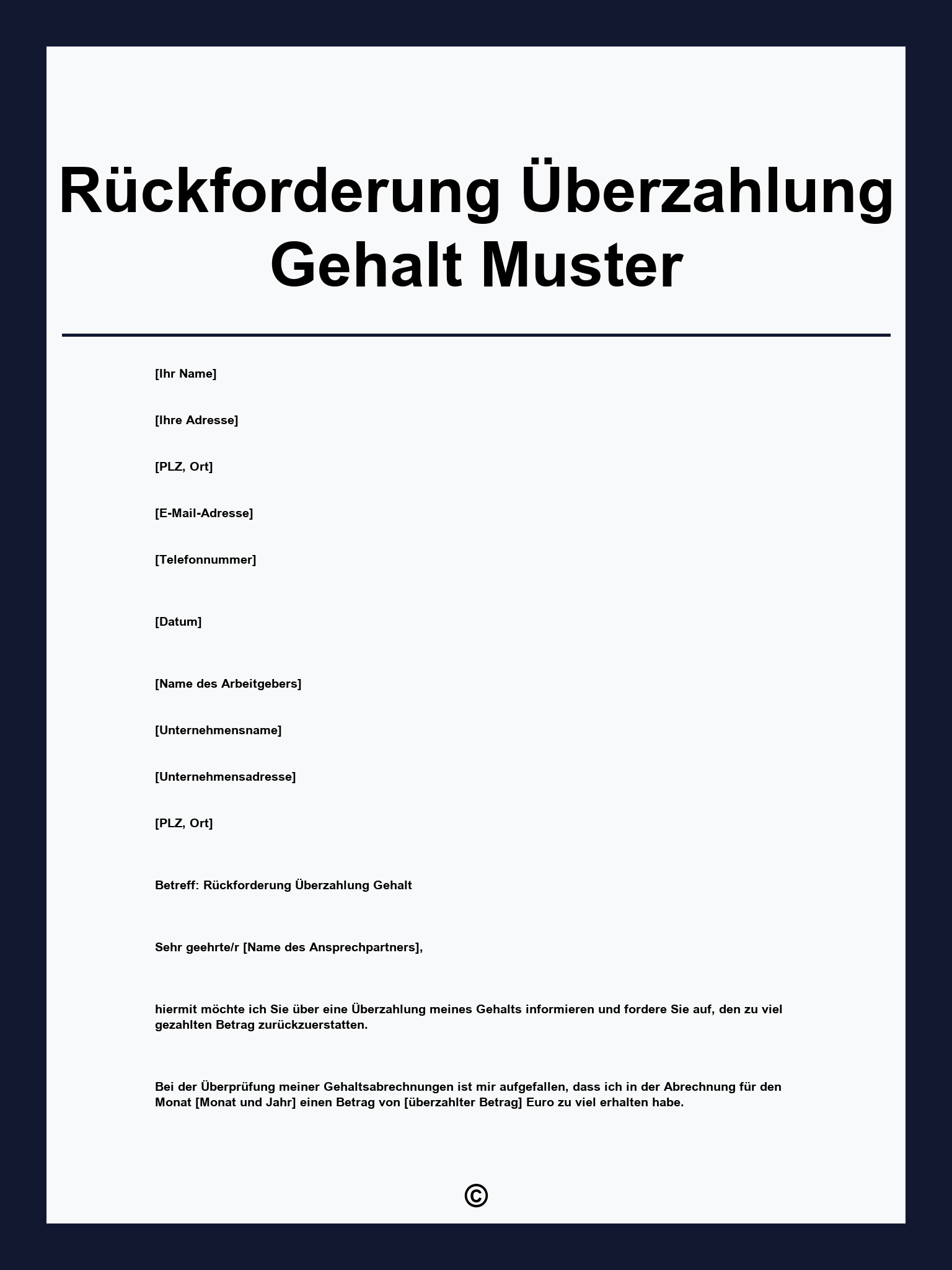 Rückforderung Überzahlung Gehalt Muster
