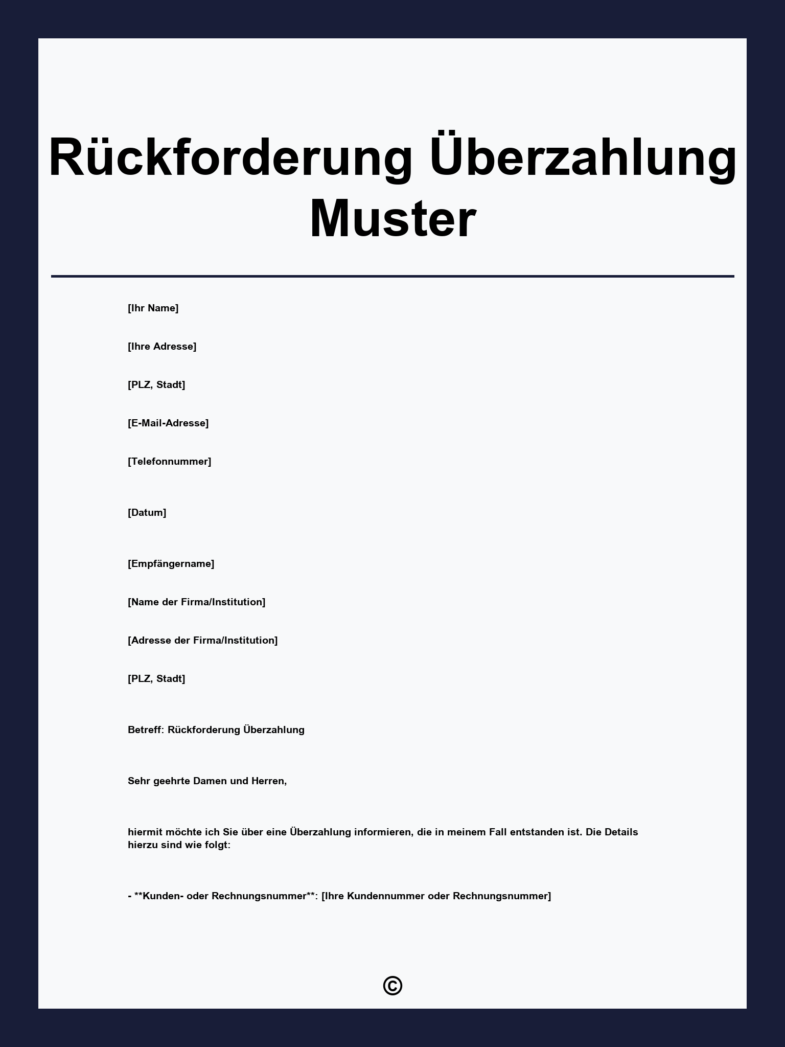 Rückforderung Überzahlung Muster
