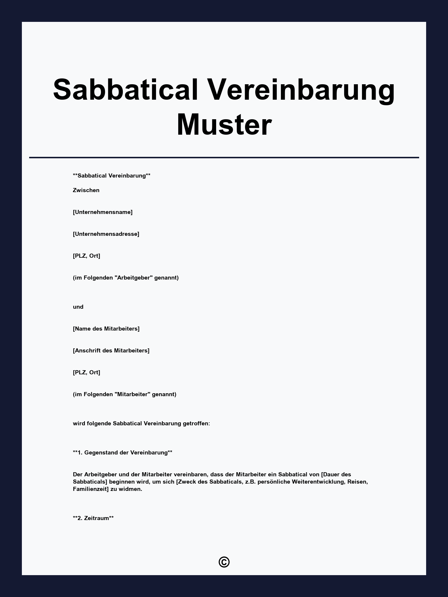 Sabbatical Vereinbarung Muster
