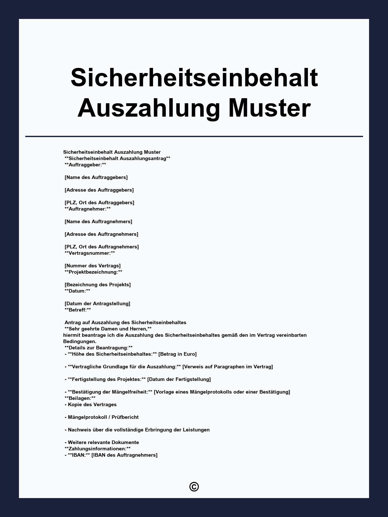 Sicherheitseinbehalt Auszahlung Muster