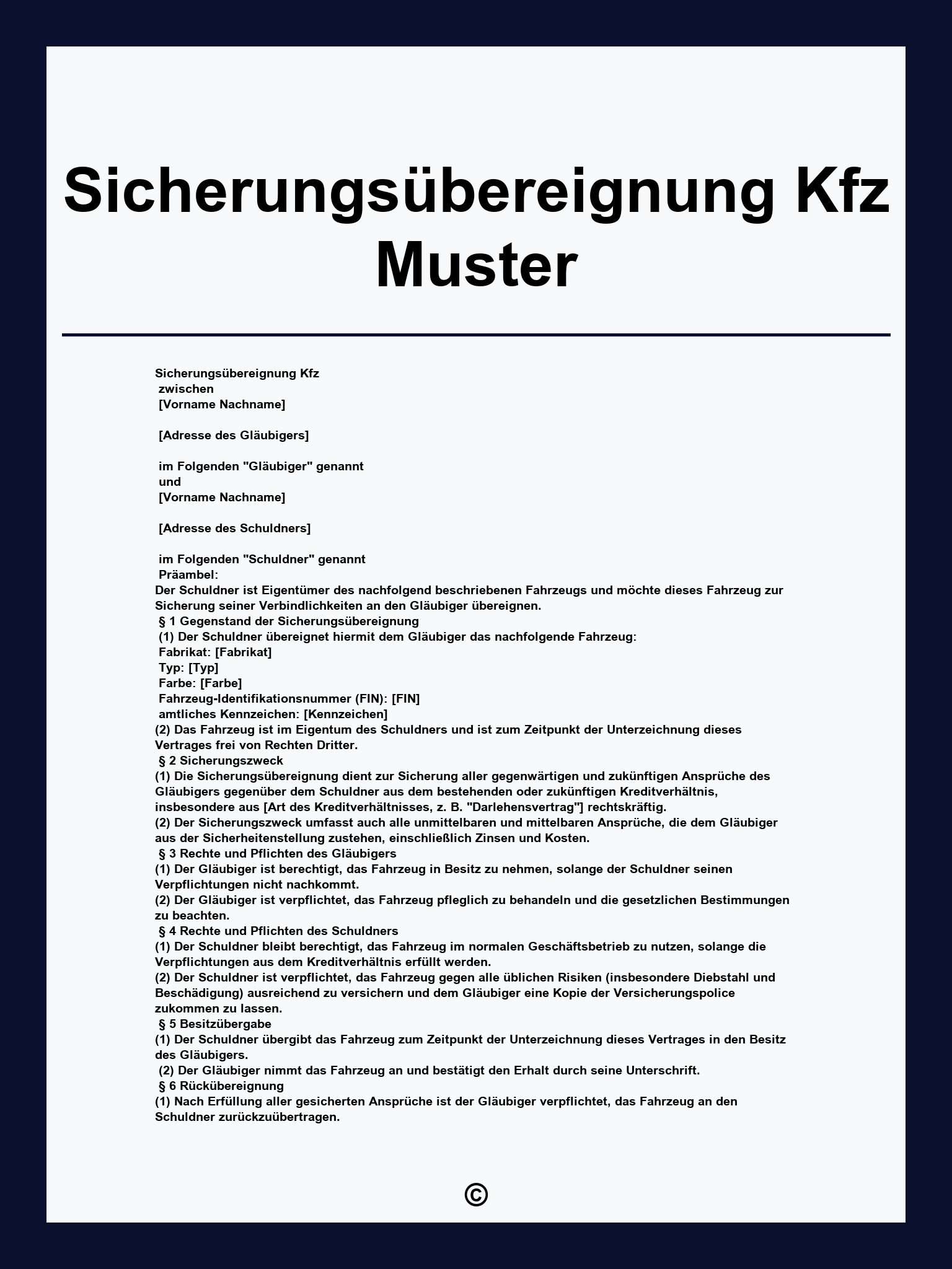 Sicherungsübereignung Kfz Muster