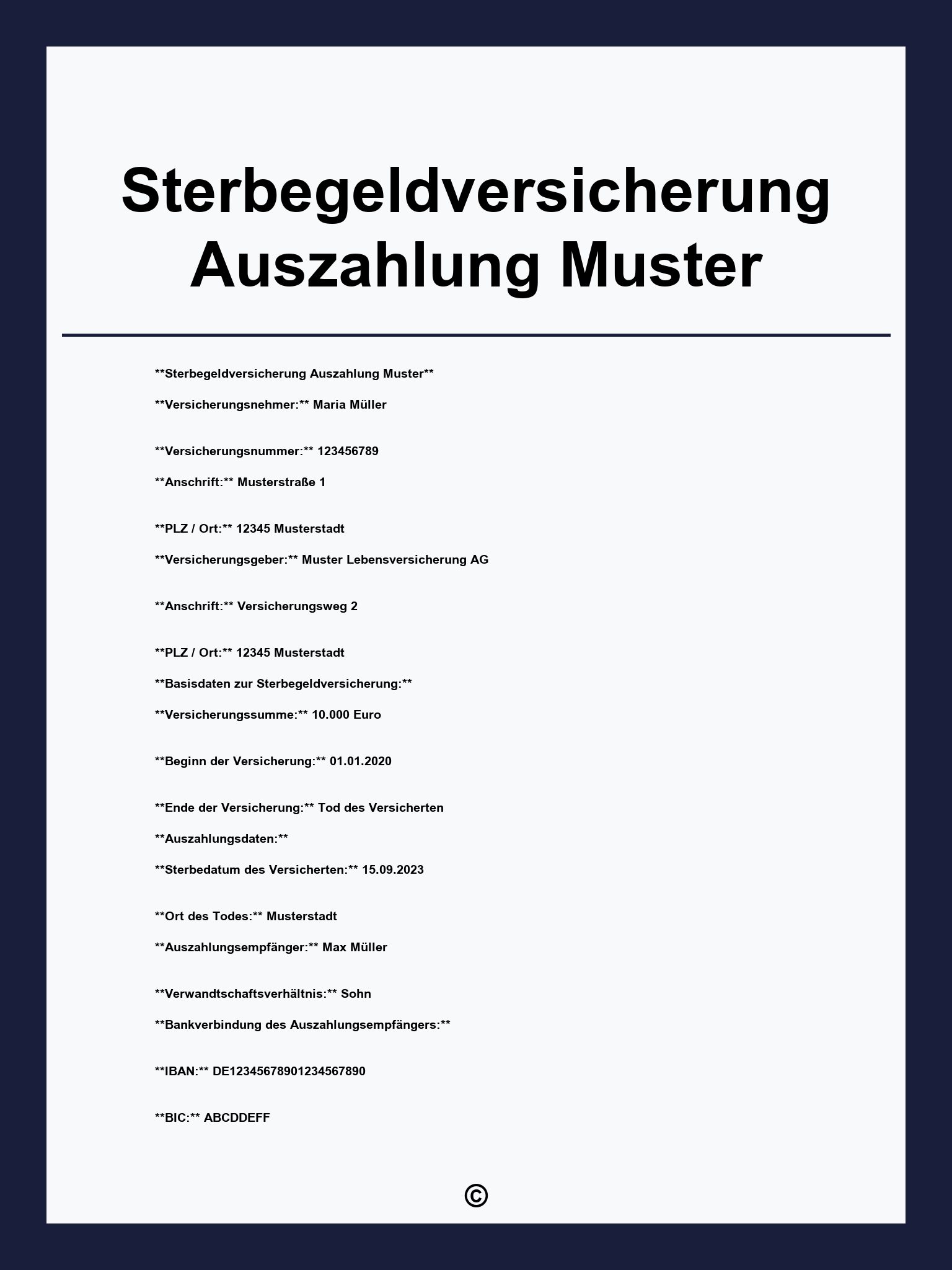 Sterbegeldversicherung Auszahlung Muster
