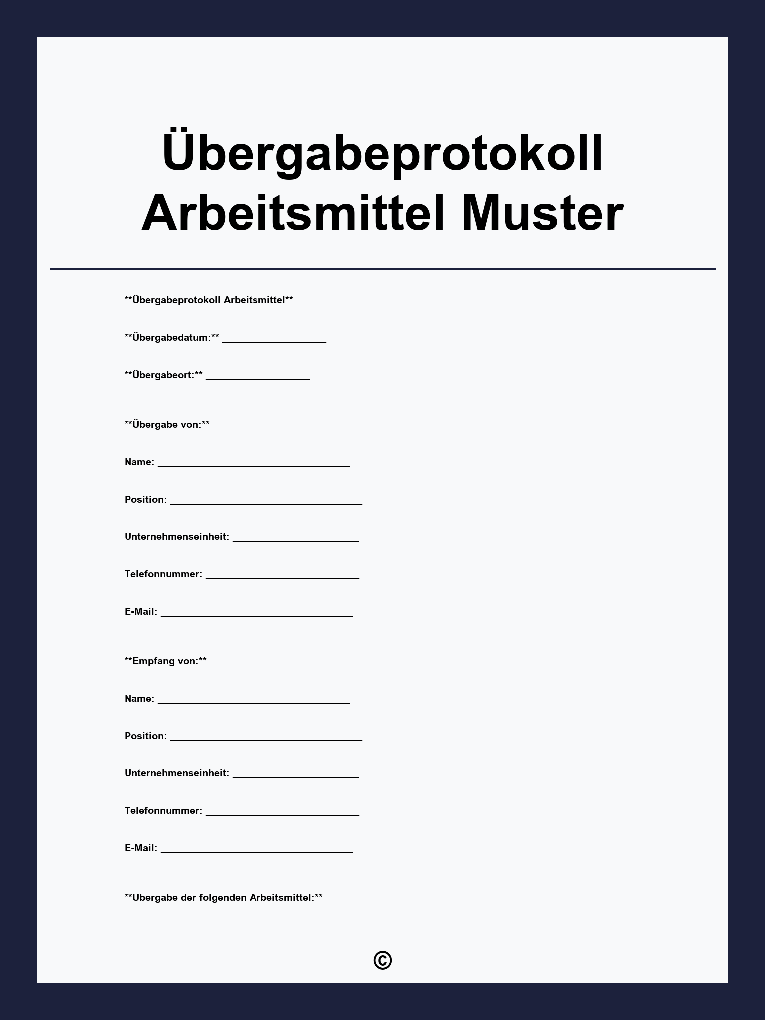 Übergabeprotokoll Arbeitsmittel Muster
