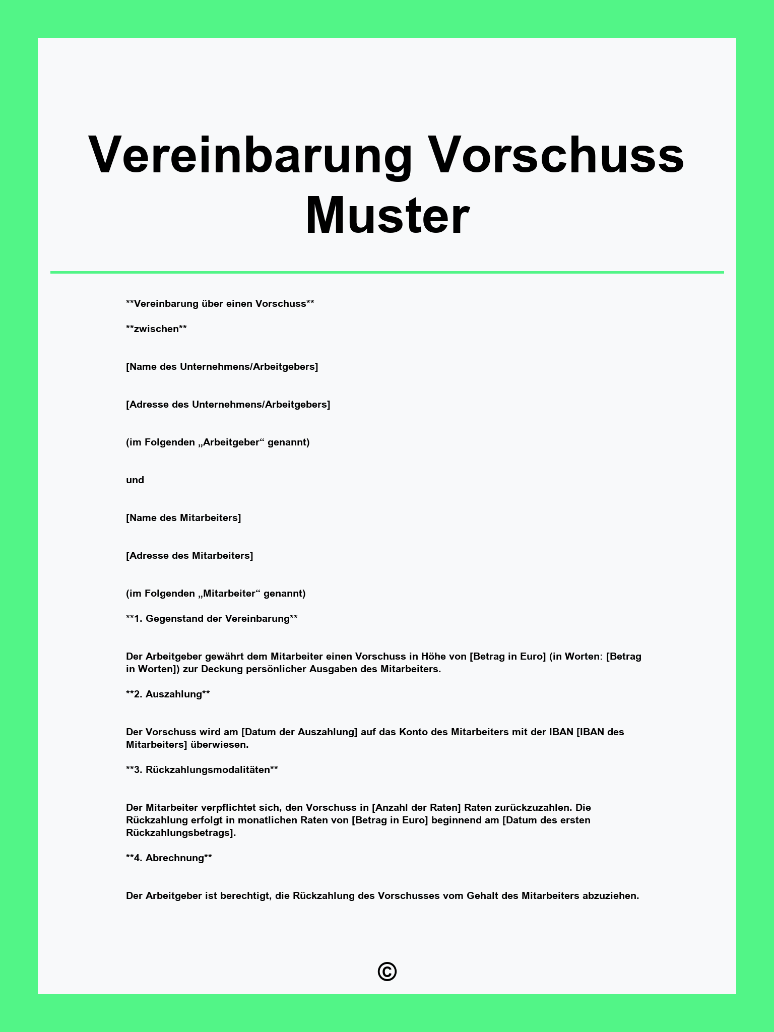 Vereinbarung Vorschuss Muster