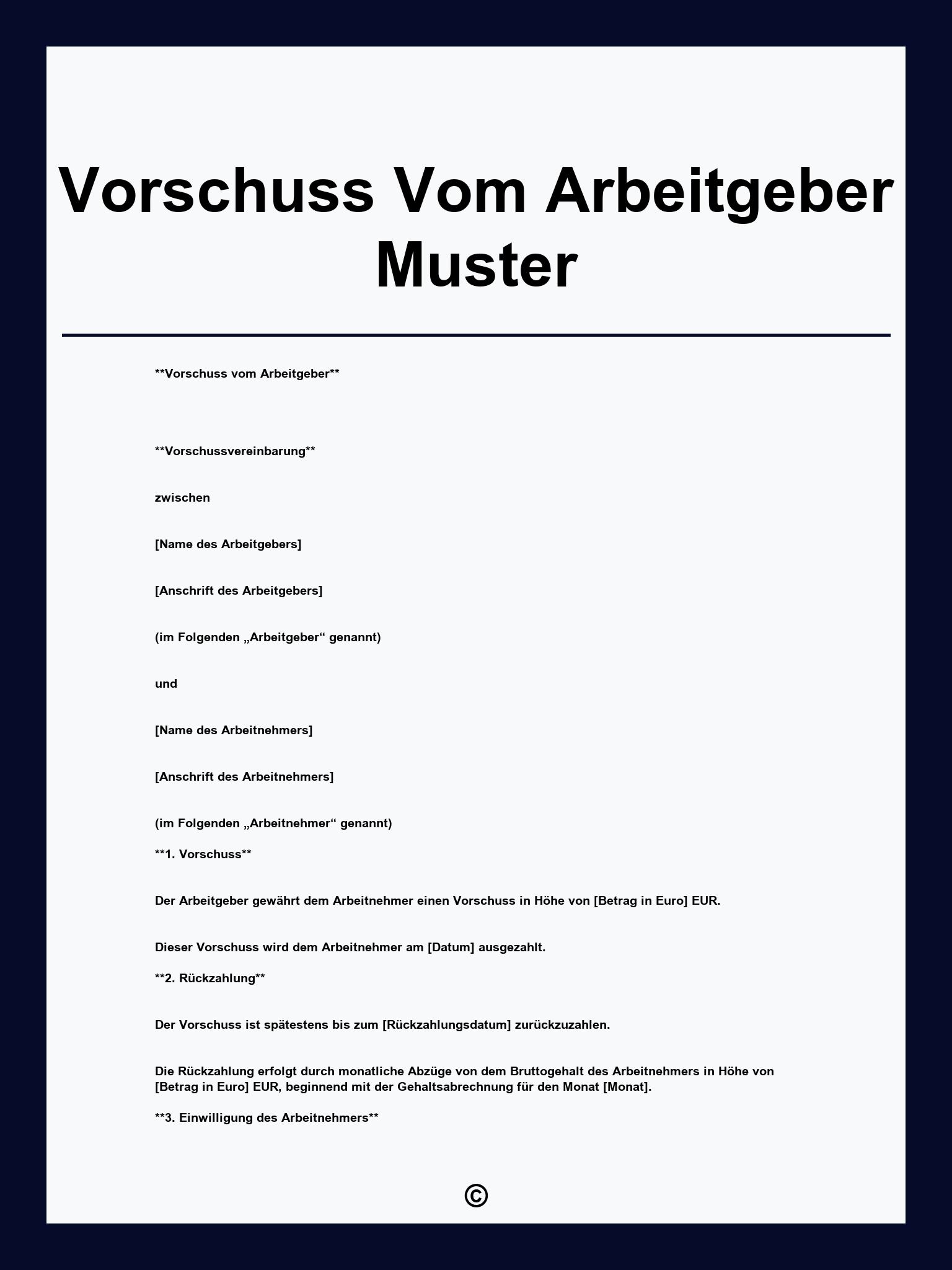 Vorschuss Vom Arbeitgeber Muster