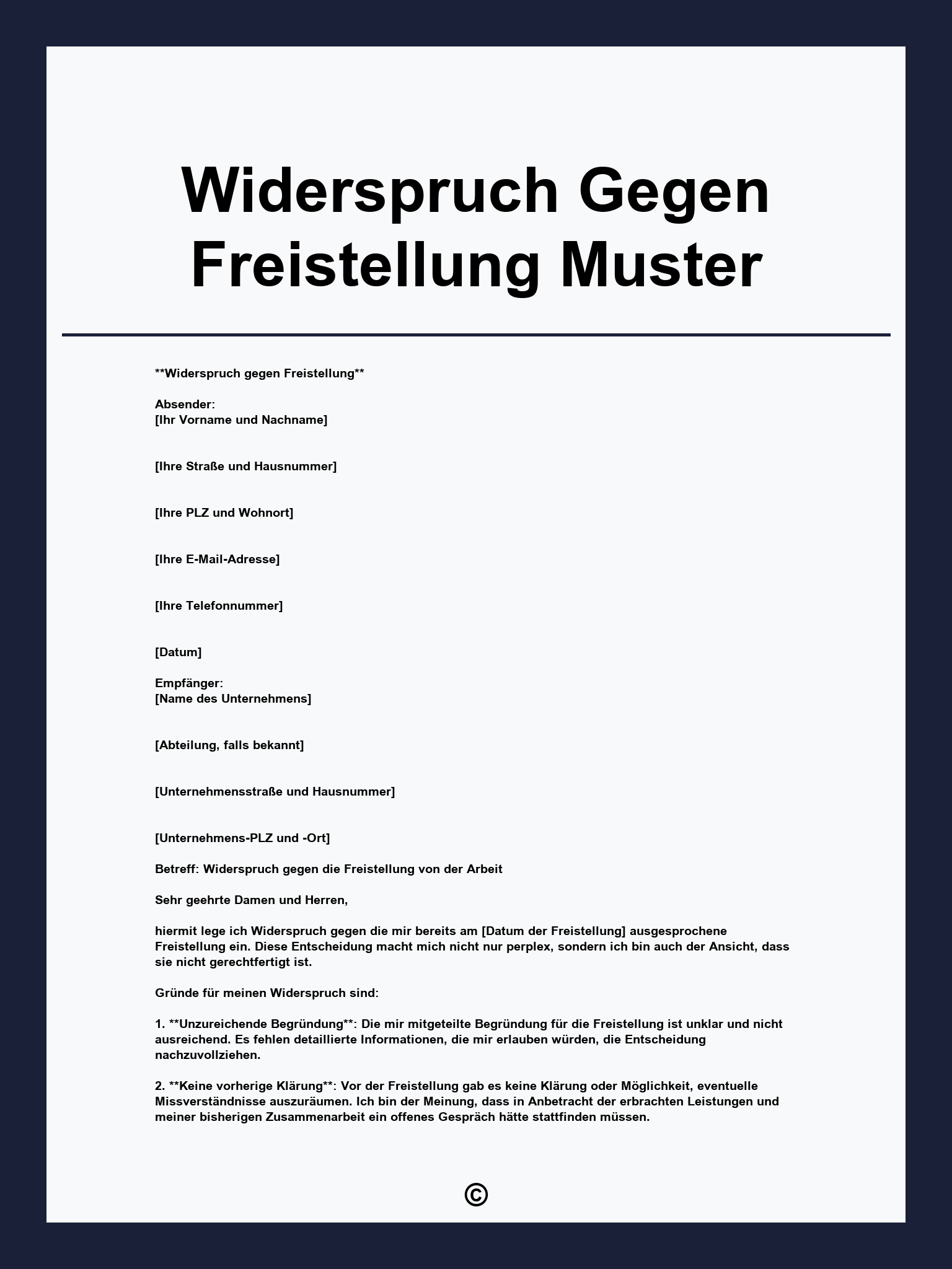 Widerspruch Gegen Freistellung Muster