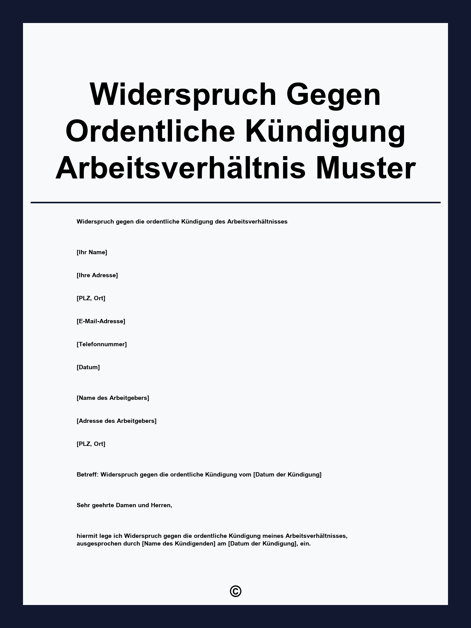 Widerspruch Gegen Ordentliche Kündigung Arbeitsverhältnis Muster