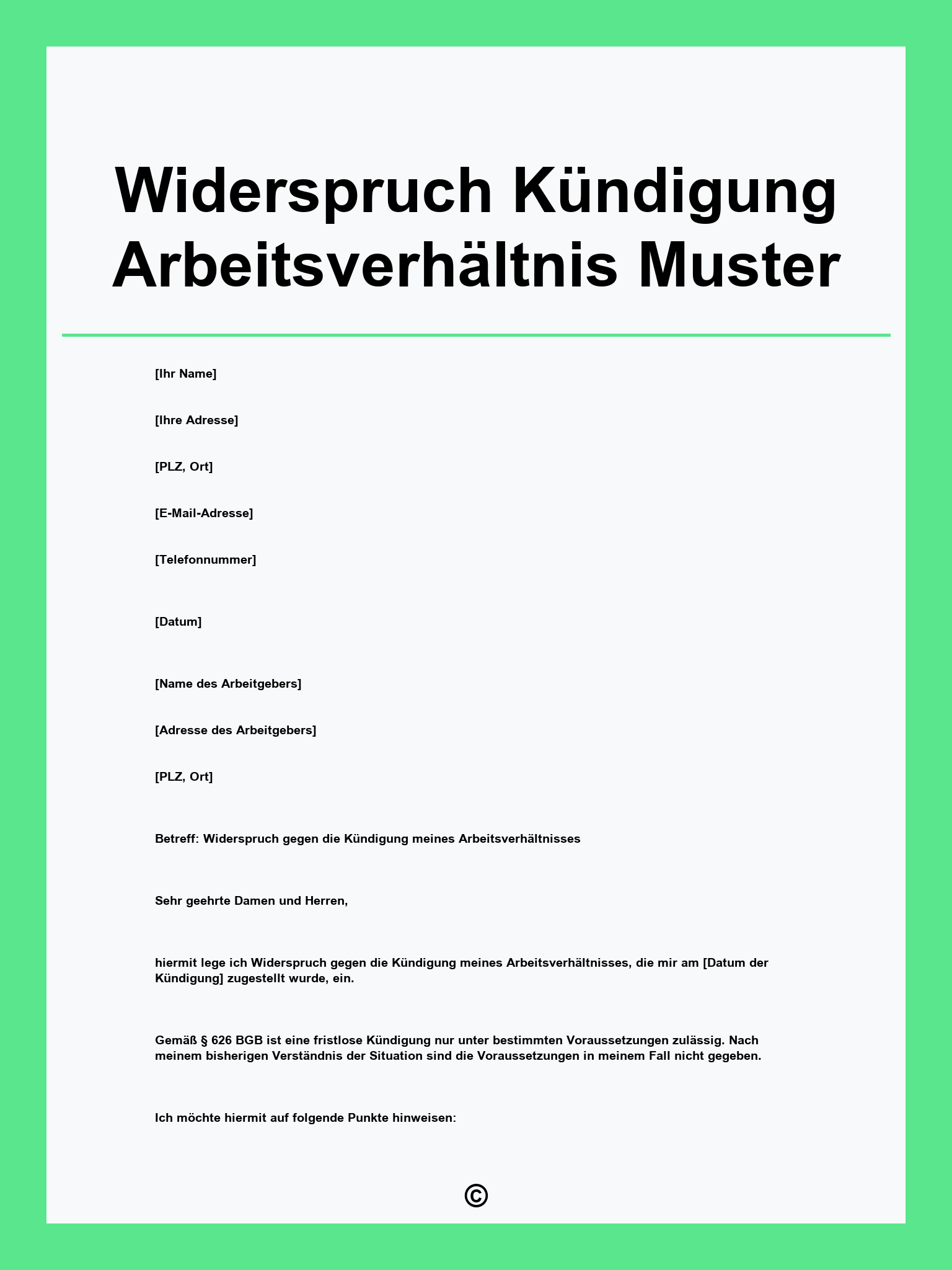 Widerspruch Kündigung Arbeitsverhältnis Muster