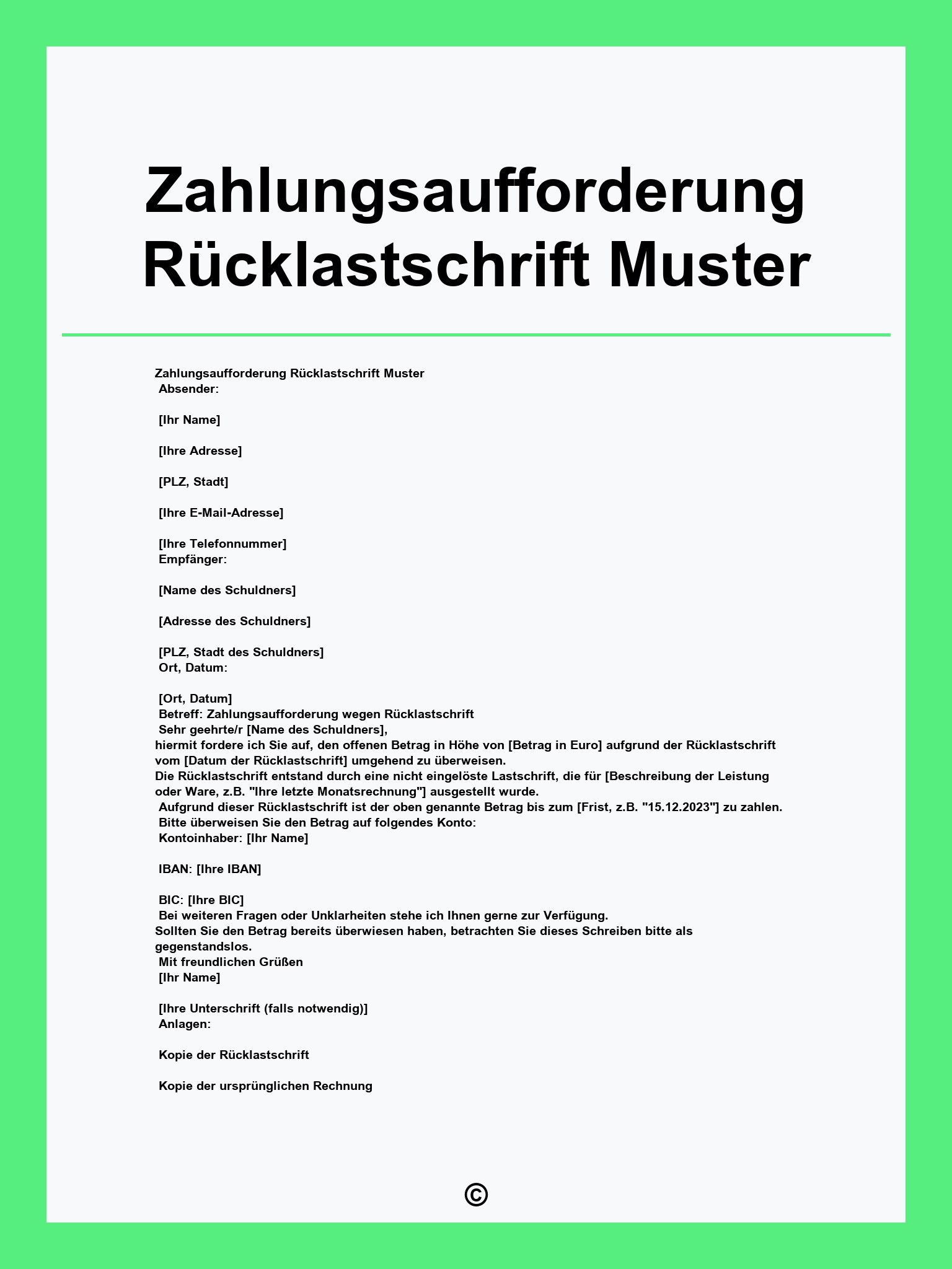 Zahlungsaufforderung Rücklastschrift Muster
