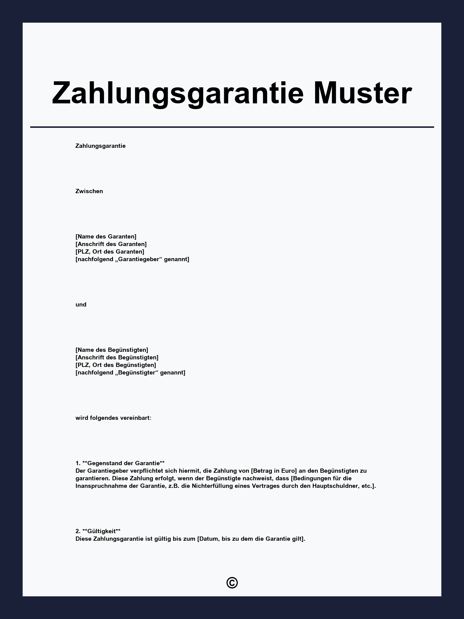 Zahlungsgarantie Muster
